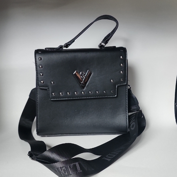 Valentino Orlandi Black Studded Top Handle Bag Vegan Leather Crossbody - Picture 2 of 7